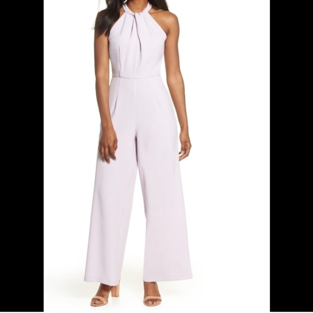 𝅺Julia Jordan Women's Lilac Halter Neck Sleeveless Jumpsuit